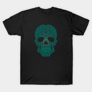 Teal Blue Swirling Sugar Skull T-Shirt